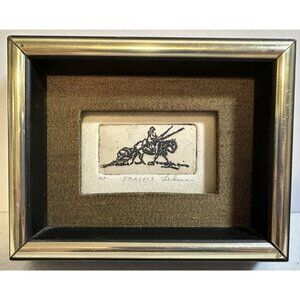 M Mary Ann Lehman Travois Artist Proof etching horse Western mini art 1970s VTG